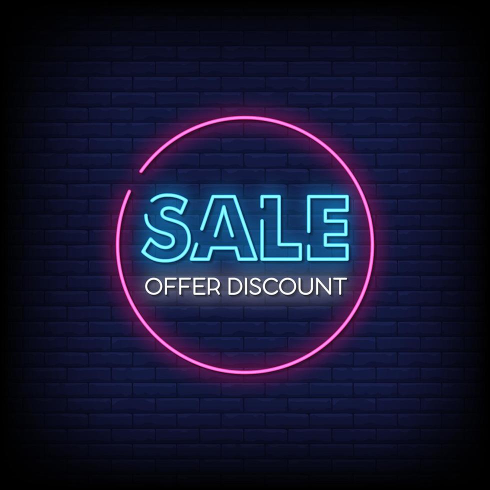 Sale Offer Discount Neon Signs Style Text Vector