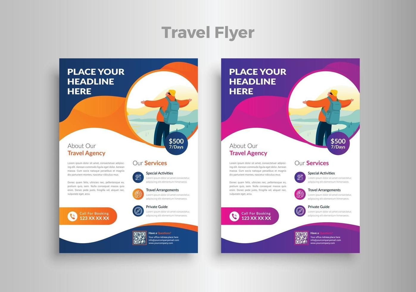 Travel flyer template design with contact and venue details vector