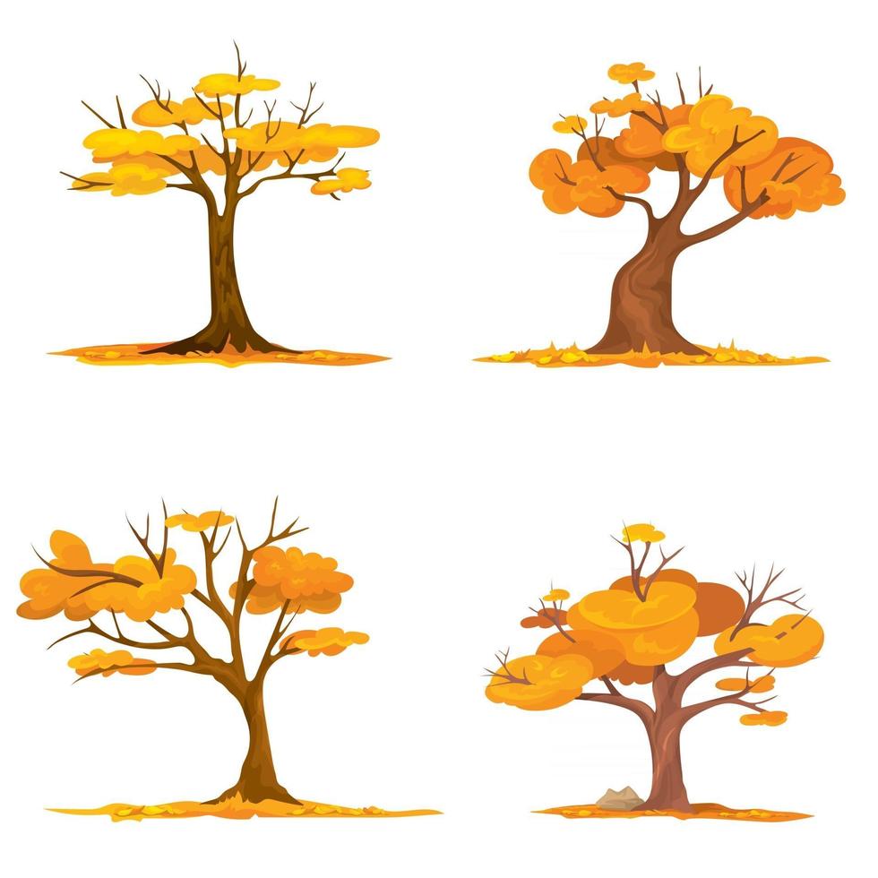 Set of trees with falling leaves vector