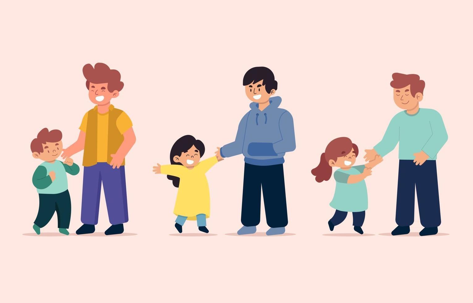 conjunto de personajes padre e hijo. vector