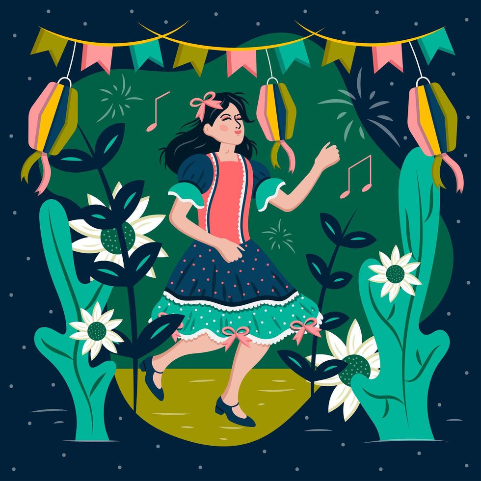 Dancing Woman Celebrating Festa Junina Festival vector
