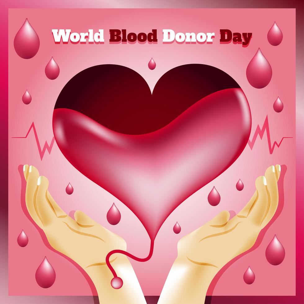 día mundial del donante de sangre con plantilla de corazón vector