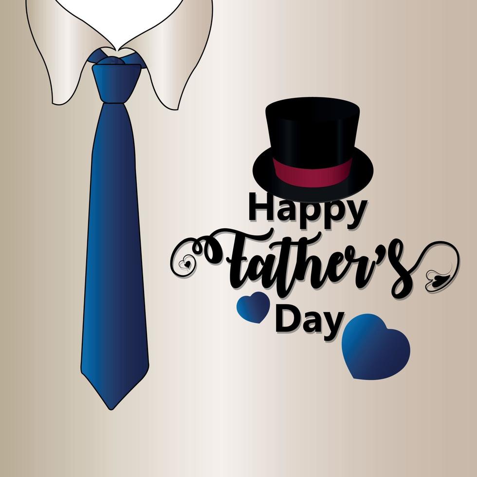 Happy father day invitation greeting card with creative vector illustration with tie and hat