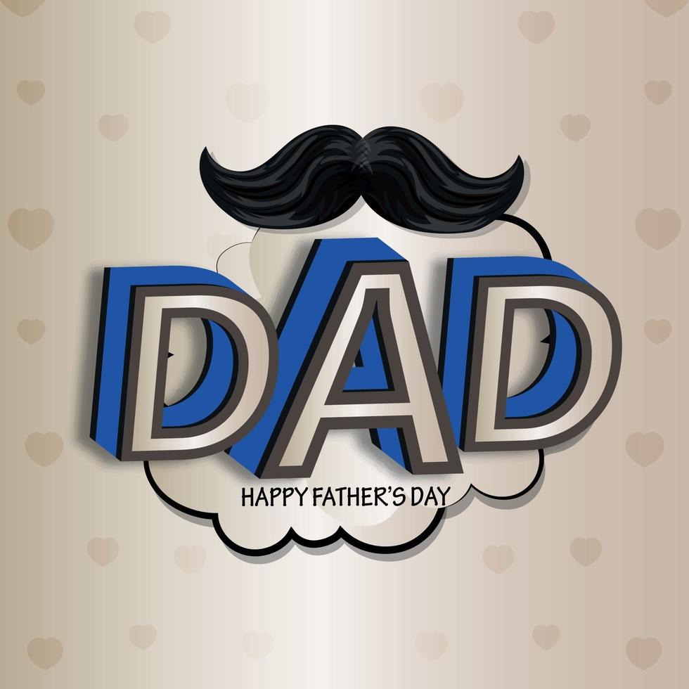 texto creativo de papá para la tarjeta de felicitación del día del padre feliz con bigote vector