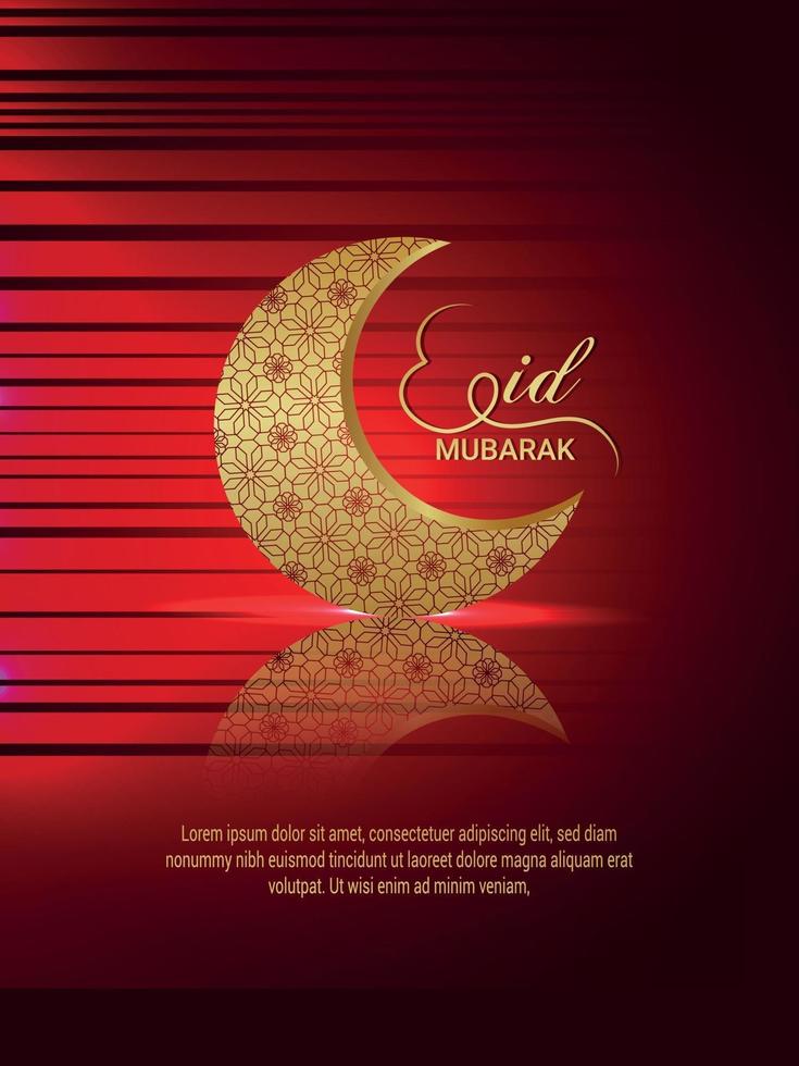 Eid mubarak invitation party flyer with golden pattern moon on red background vector