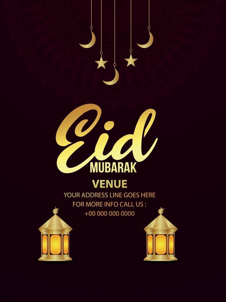 Realistic vector illustration of eid mubarak design with golden lantern