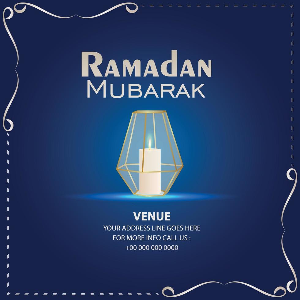 Creative vector illustration of crystal candle lantern for ramadan kareem on blue background