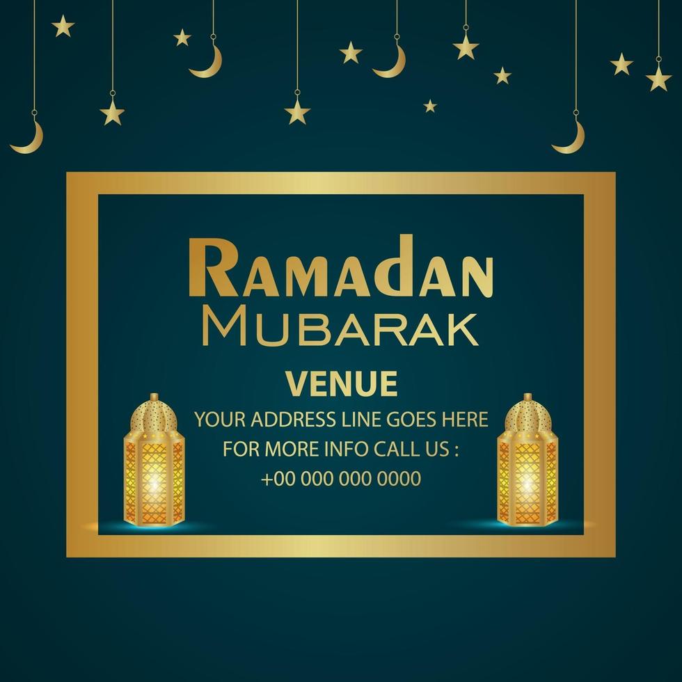 Ramadan mubarak vector illustration with islamic golden lantern