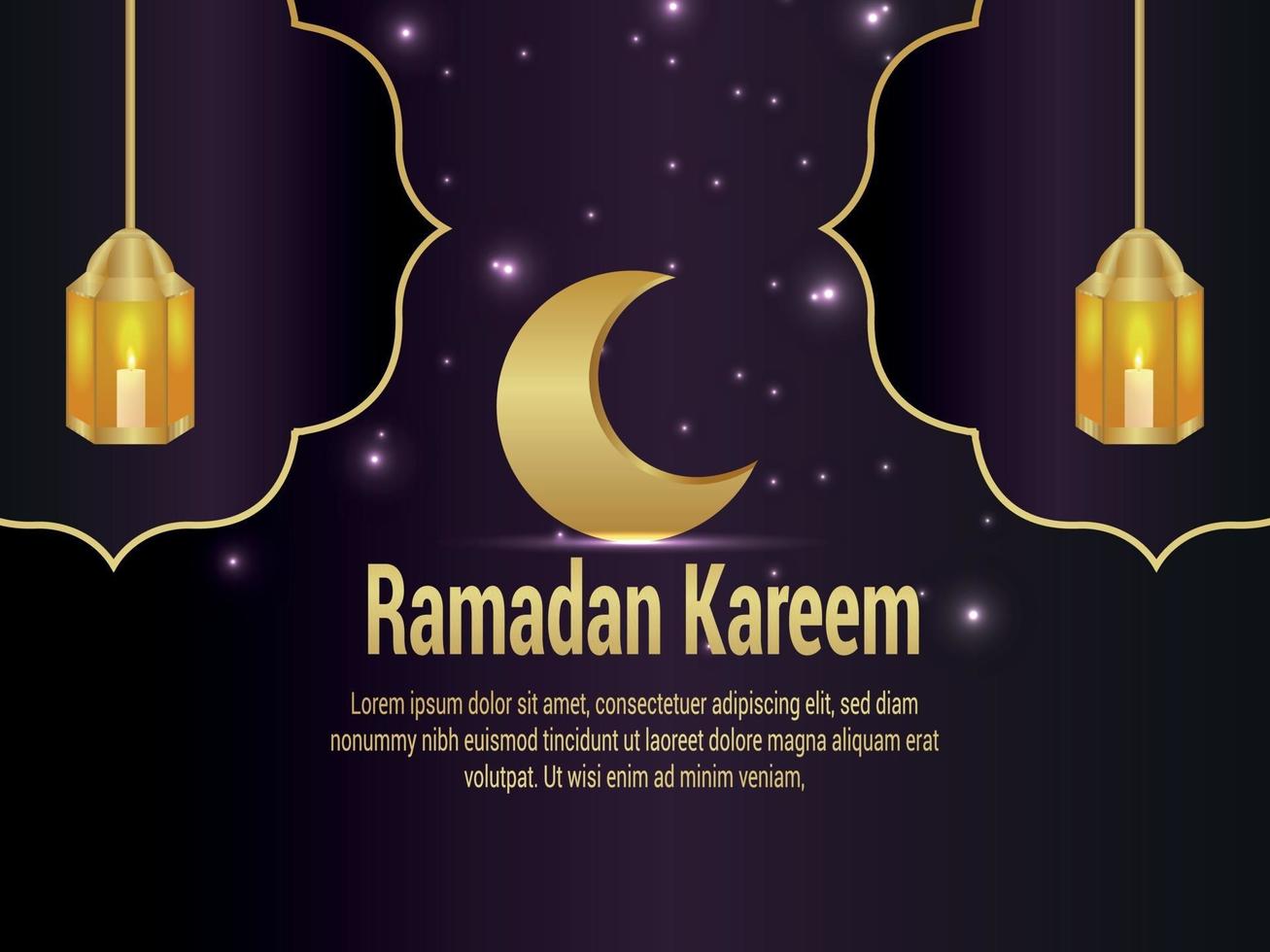 Ramadan kareem islamic festival with creative golden lantern and moon on creative background vector