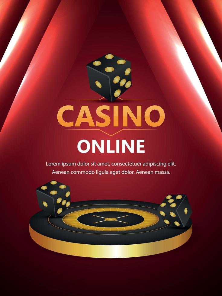 Casino online gambling game with 3d roulette wheel and dice on creative background vector