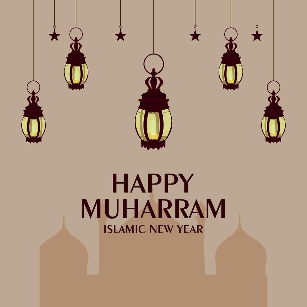 concepto de diseño plano de feliz muharram con linterna islámica vector