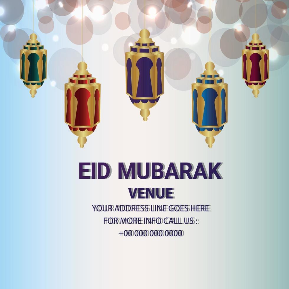 Eid mubarak islamic festival with colorful arabic lantern on creative background vector