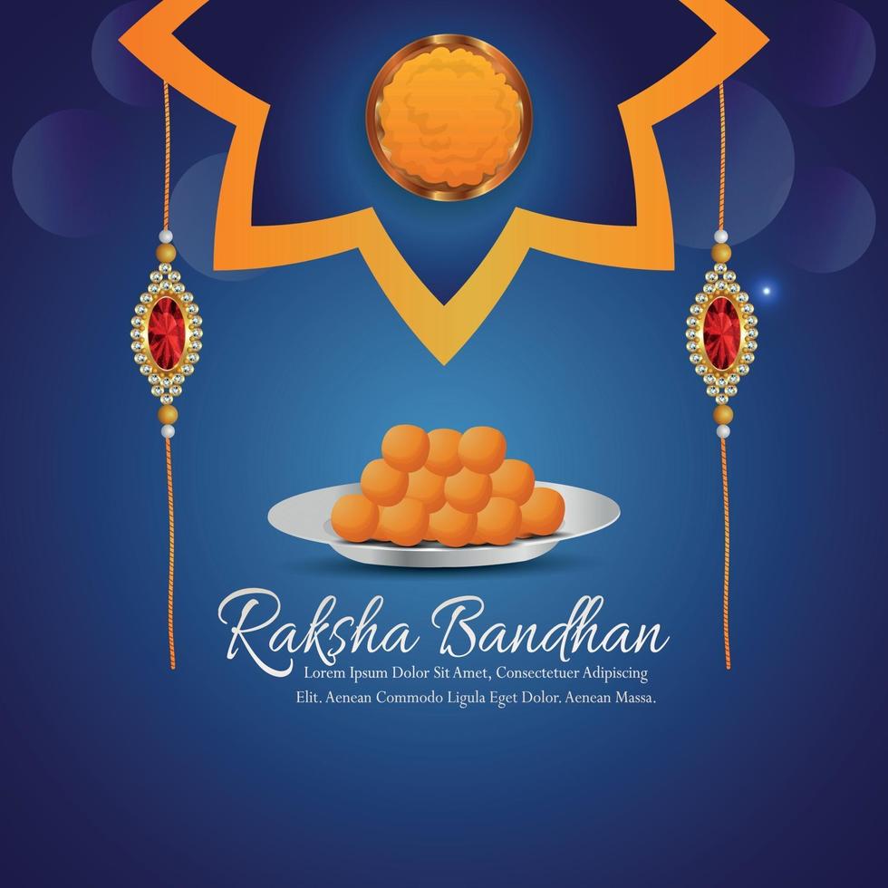 Happy raksha bandhan invitation greeting card with vector illustration and sweet plate