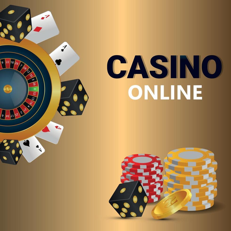 Vip casino online game with roulette wheel chips and dice vector