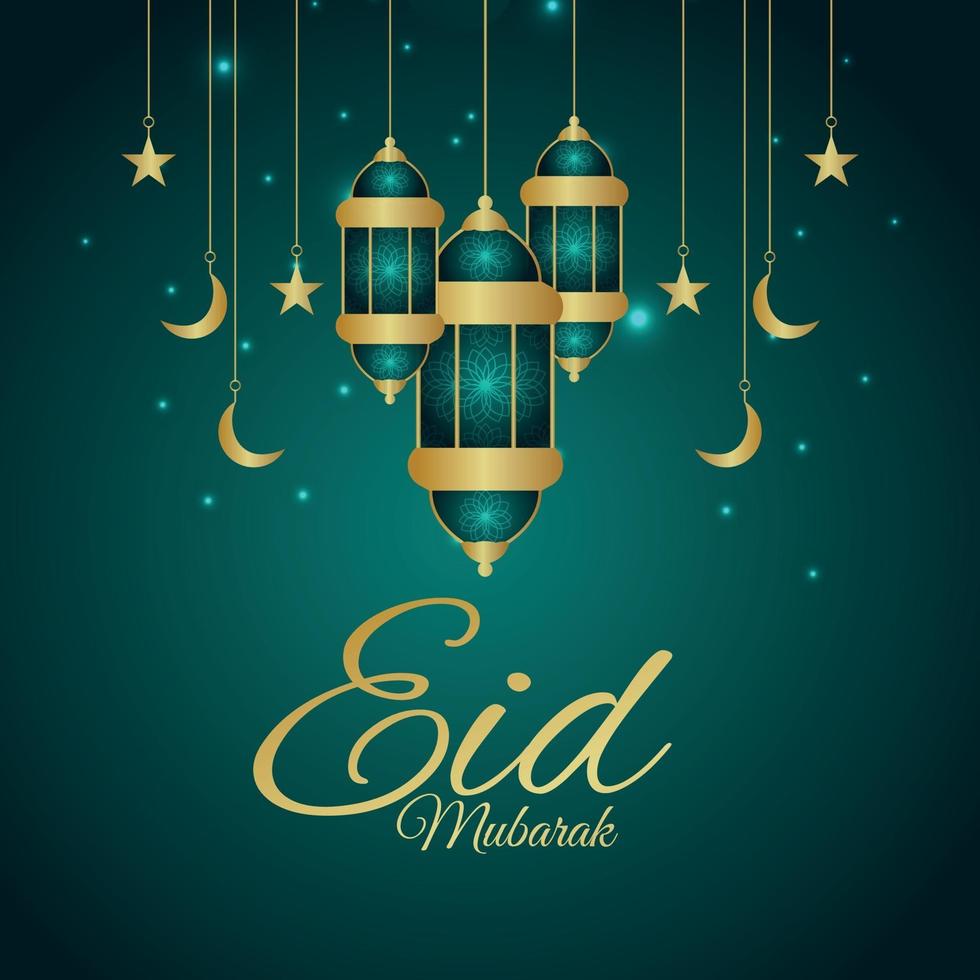 Eid mubarak invitation greeting card with vector illustration of arabic lantern