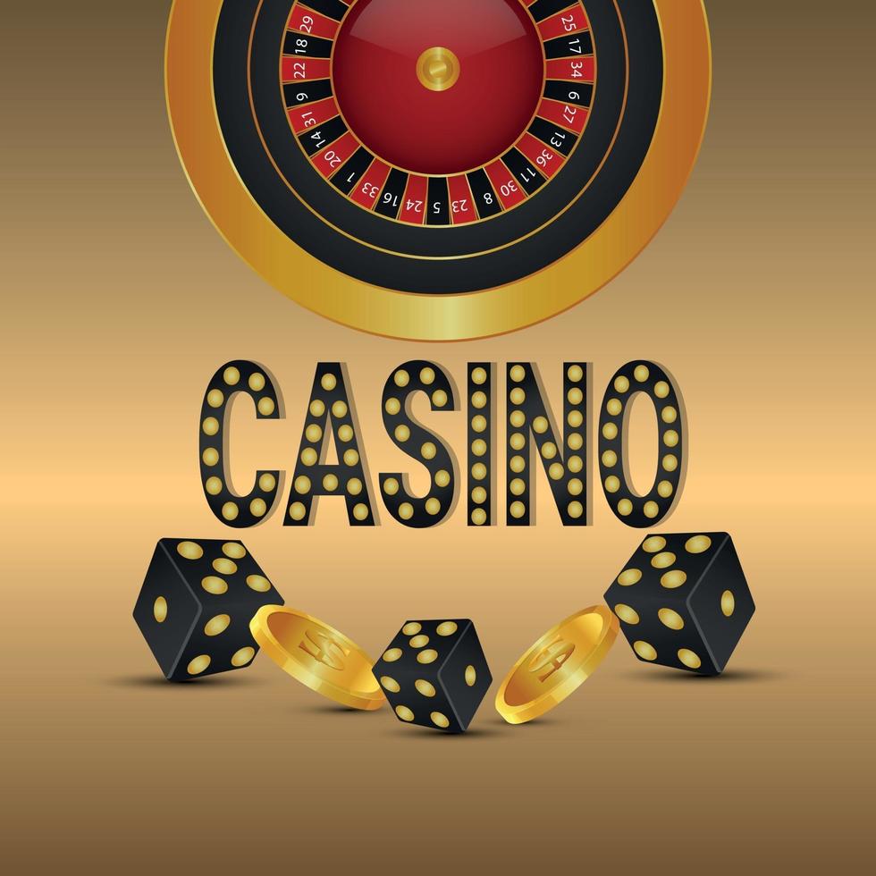 Casino gambling game with realistic illustration of roulette wheel gold coin and golden and black dice vector