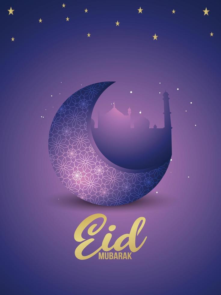 Eid mubarak vector illustration with creative pattern moon and mosque