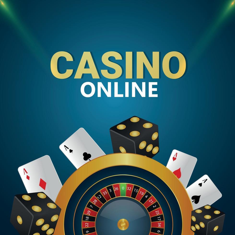 Casino online gambling game with creative illustration of roulette wheel and playing cards vector