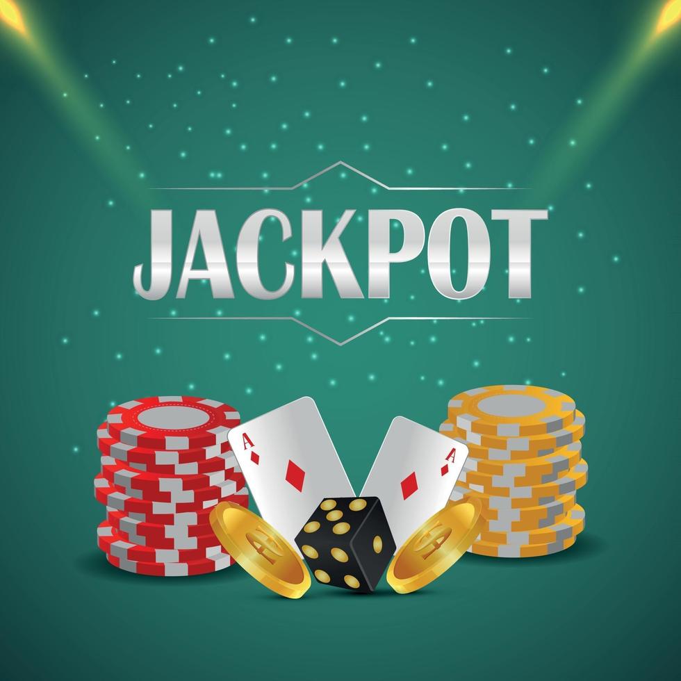 Realistic vector illustration of casino online gambling game with creative playing card casino chips and gold coin