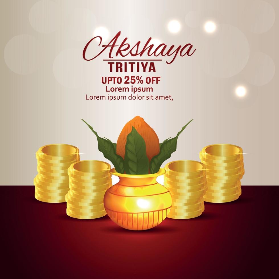 Akshaya tritiya sale promotion background with gold coin and kalash vector