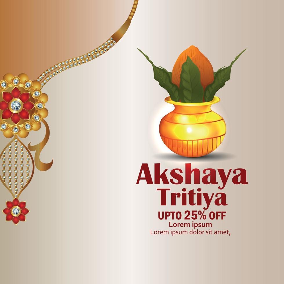 Tarjeta de felicitación de celebración akshaya tritiya con kalash dorado y collar de oro vector