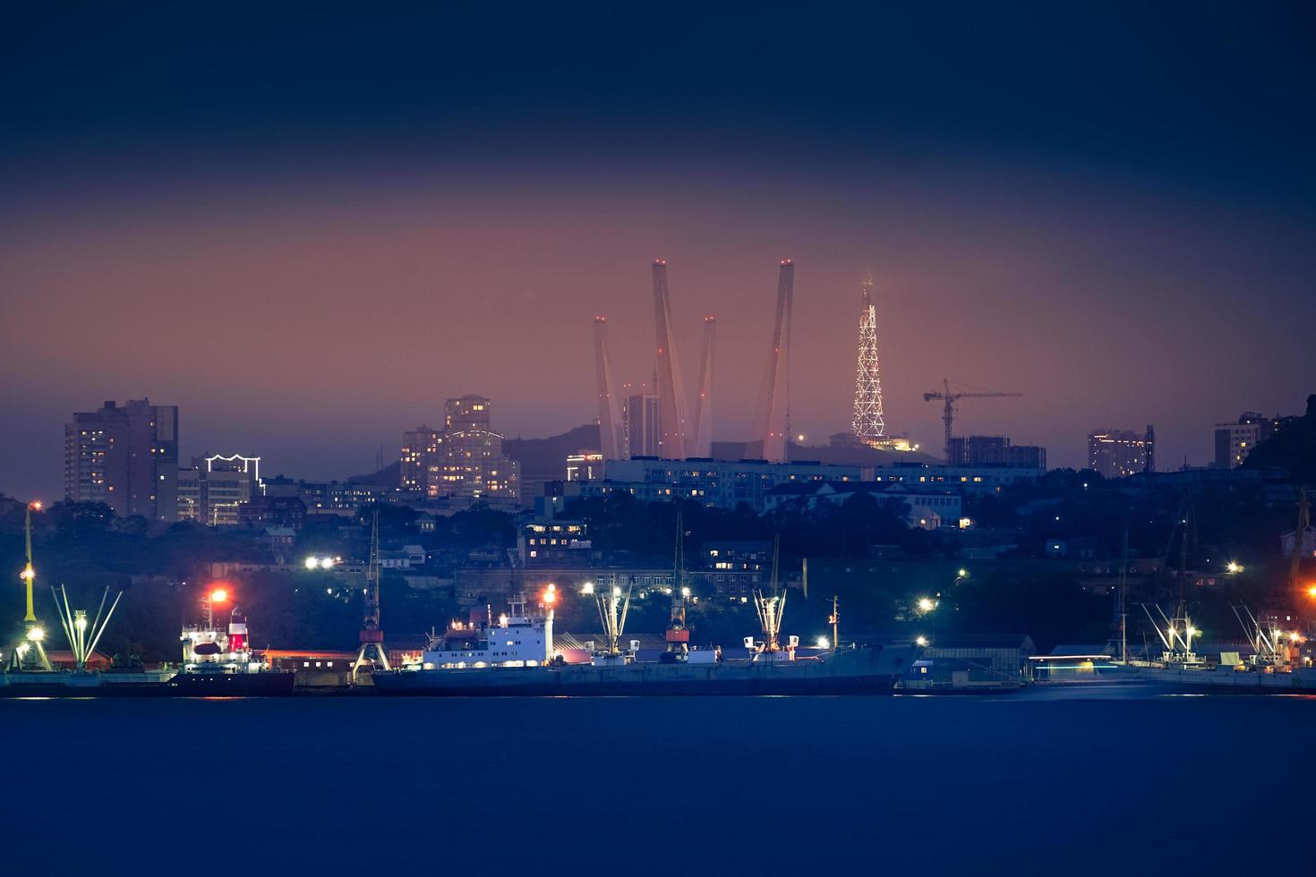 Urban landscape with a view of the night city photo