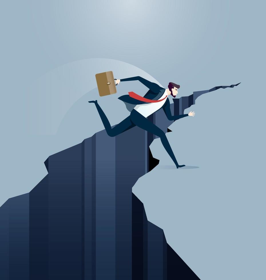 Businessman jumps over gap. Overcoming obstacles business concept vector