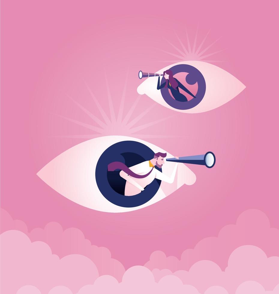 Business people using telescope on eye sign. Business vision concept vector