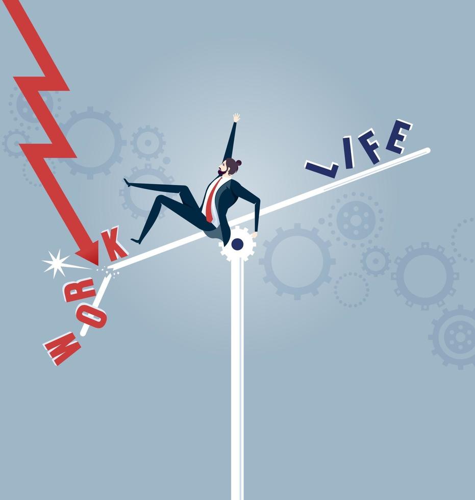 Businessman falling from a seesaw. Work Life Imbalance vector