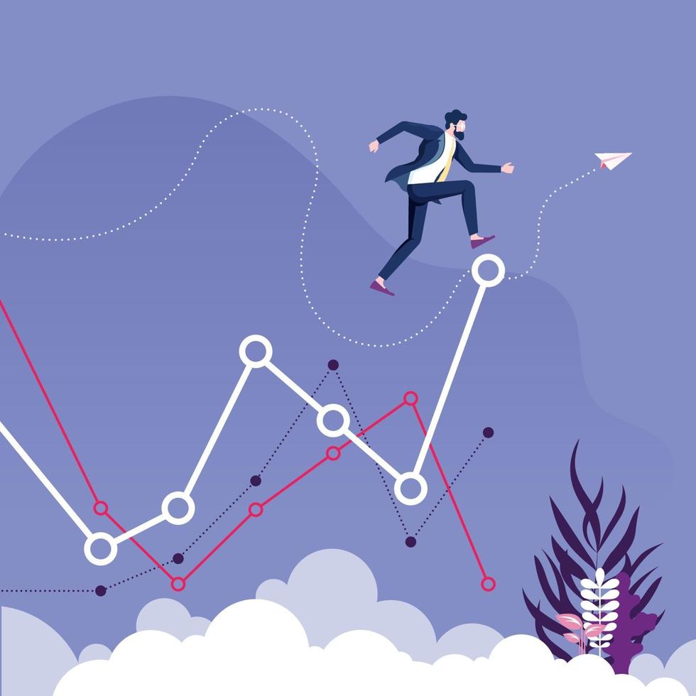 Businessman jumps to higher level of graph. Business growing Concept vector