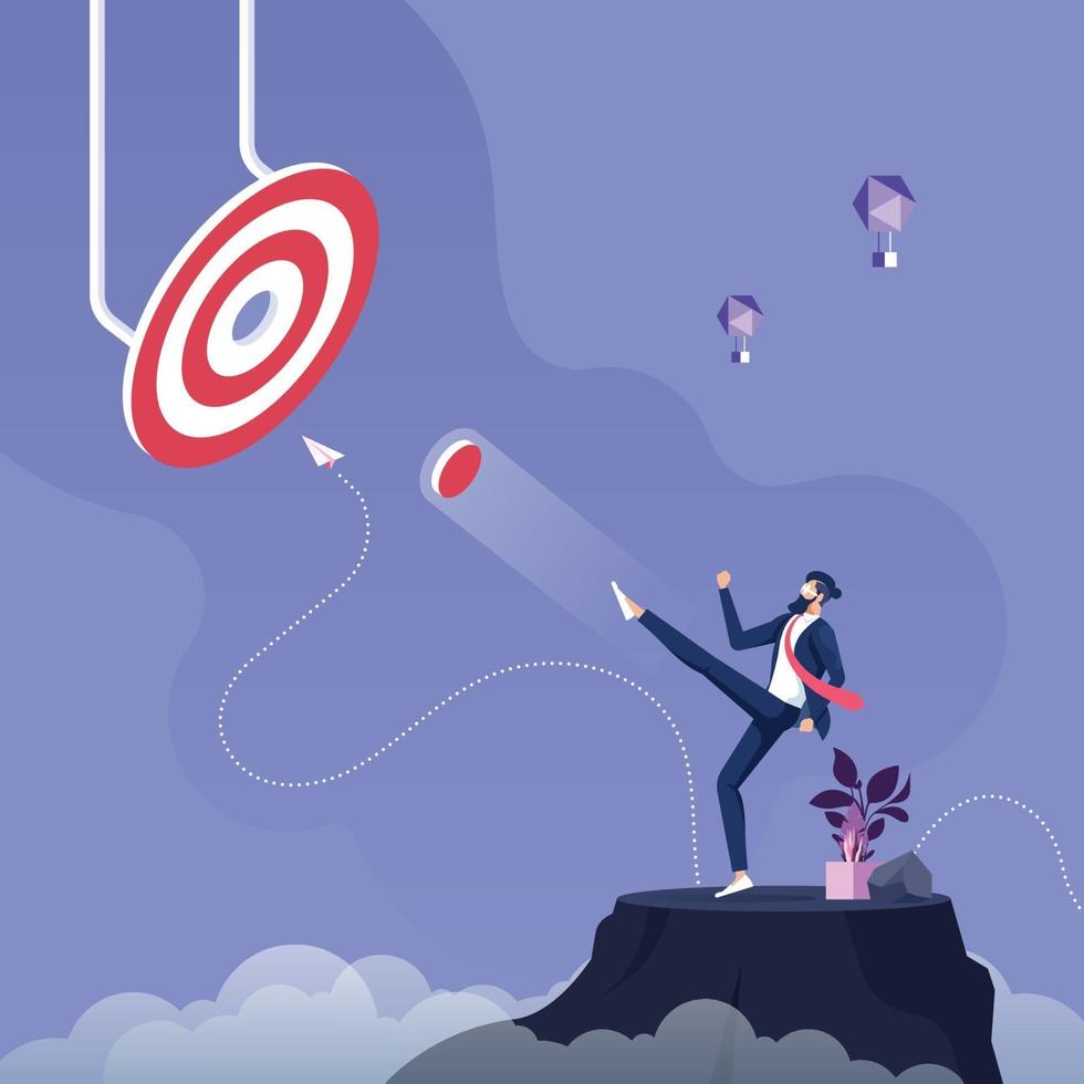 Businessman kicks a piece of big target to success. Business target concept vector