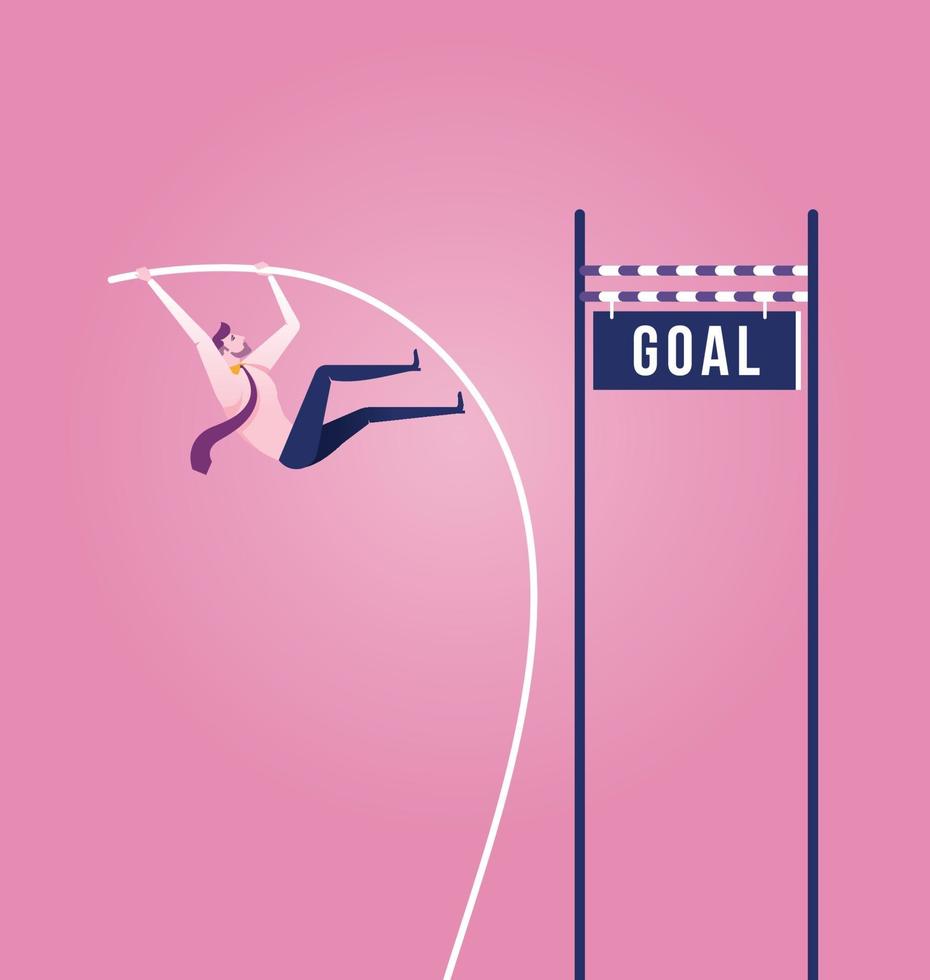 Businessman doing pole vaulting for jumping the goal vector