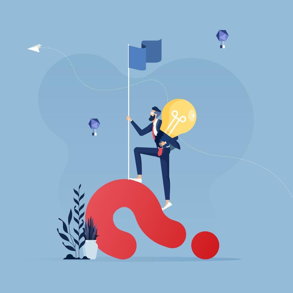 Problem solution concept. Businessman having an idea with light bulb solving a problem vector