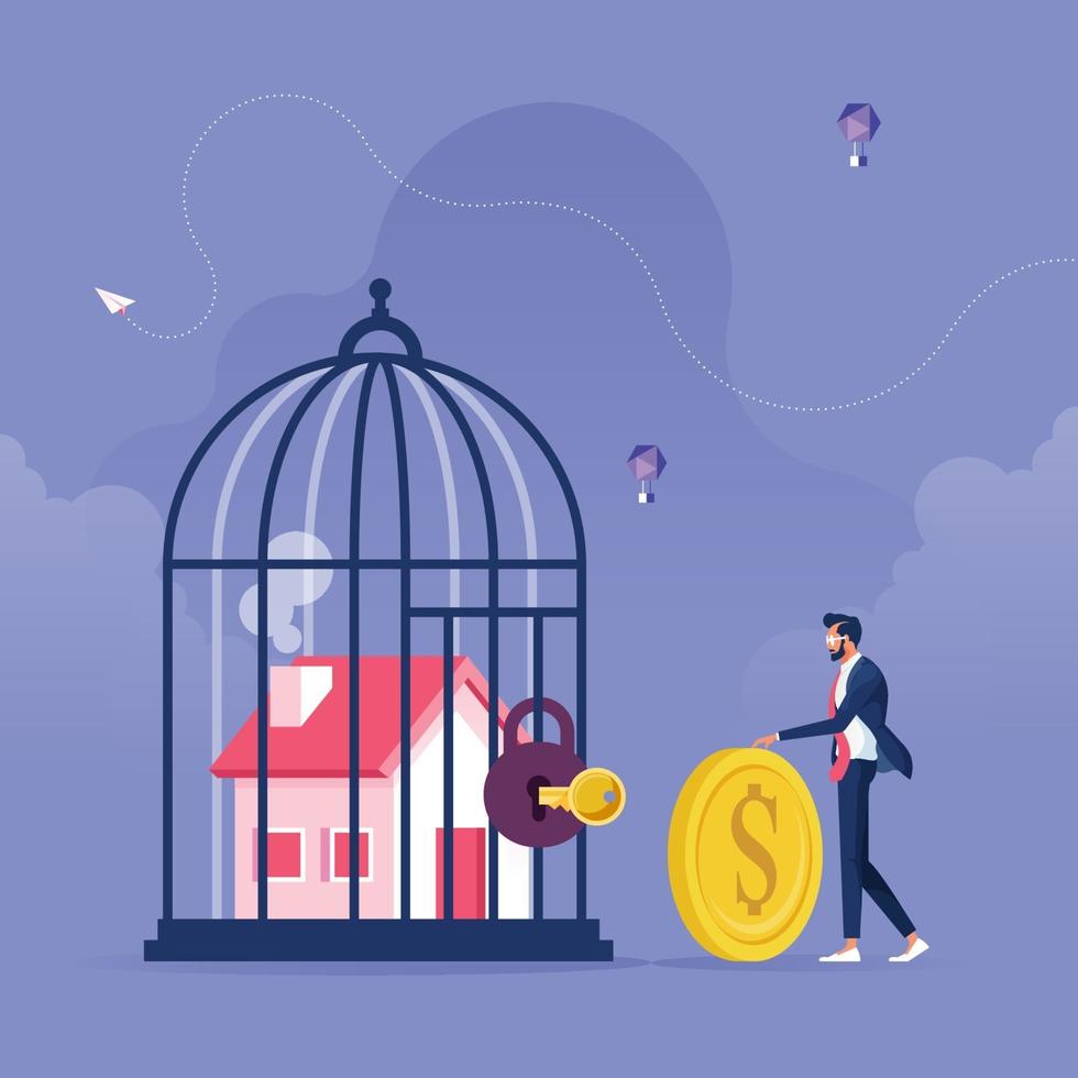 House inside the cage with Lock. Business and financial problems concept vector