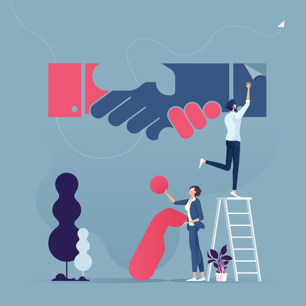 Group of business build a handshake sign from puzzle pieces. Agreement partnership concept vector