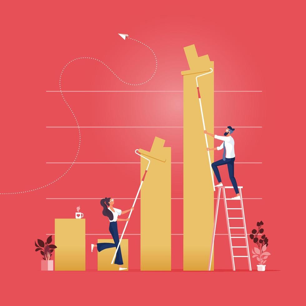 Business team painting financial bar graph. Finance success concept vector