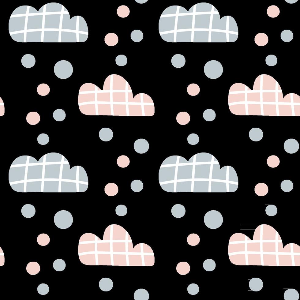 Vector kids pattern with clouds and rain drops and dots