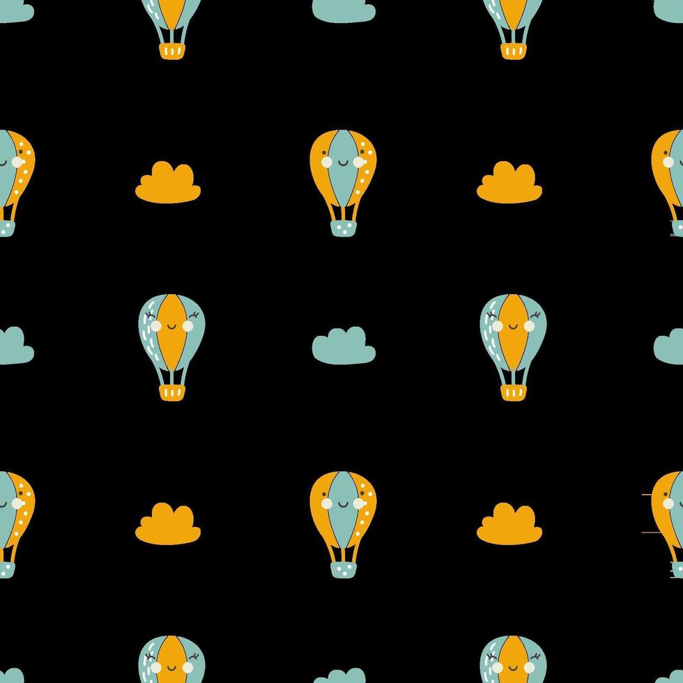Vector scandinavian baby Seamless pattern of colorful air balloons and clouds isolated on white background