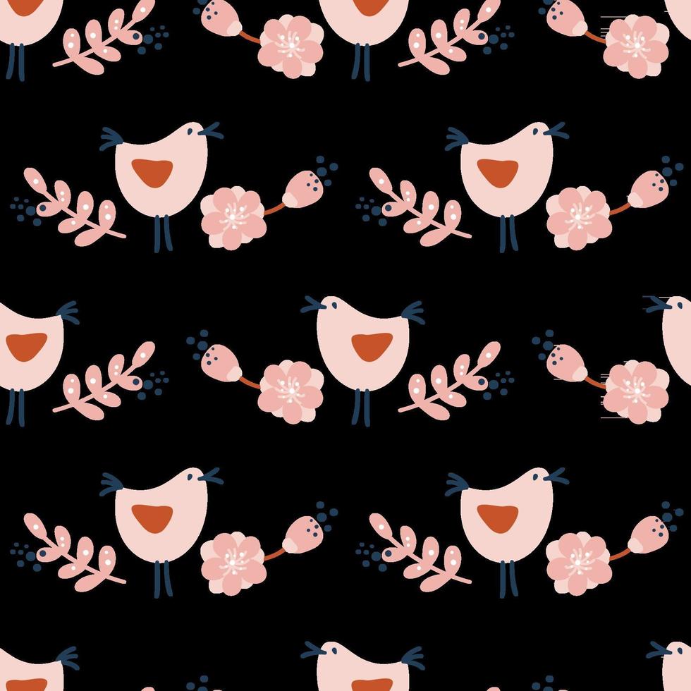 Seamless pattern with birds and flowers summer vector