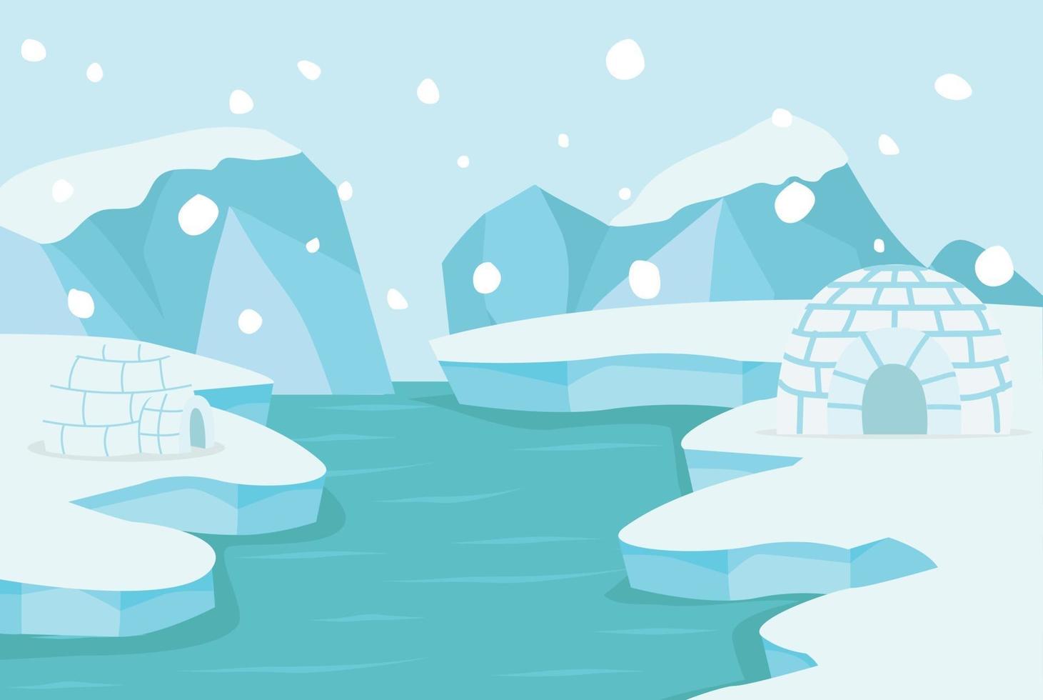 North pole Arctic landscape with ice igloo vector