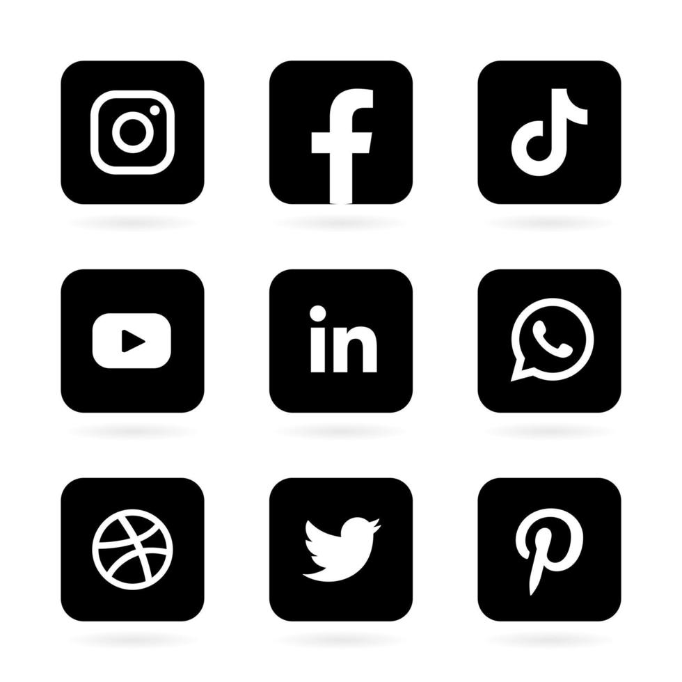 logotipo monocromático de redes sociales en marco cuadrado negro vector