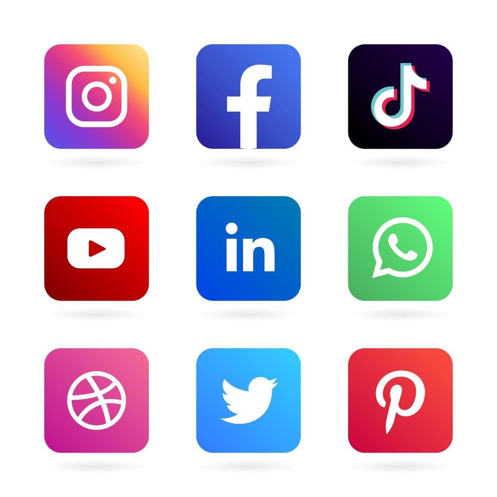 white social media logo in the colored square frame vector