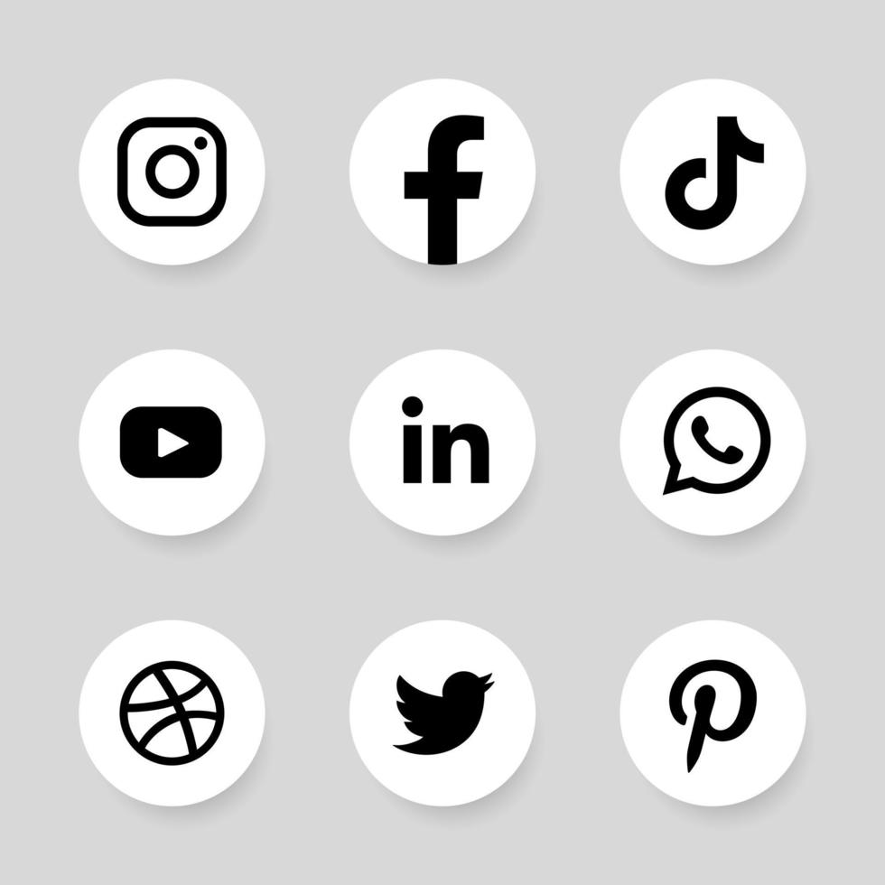 logotipo monocromático famoso de redes sociales en marco circular vector