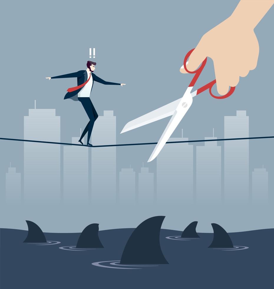 Hand cutting rope in business risk concept vector