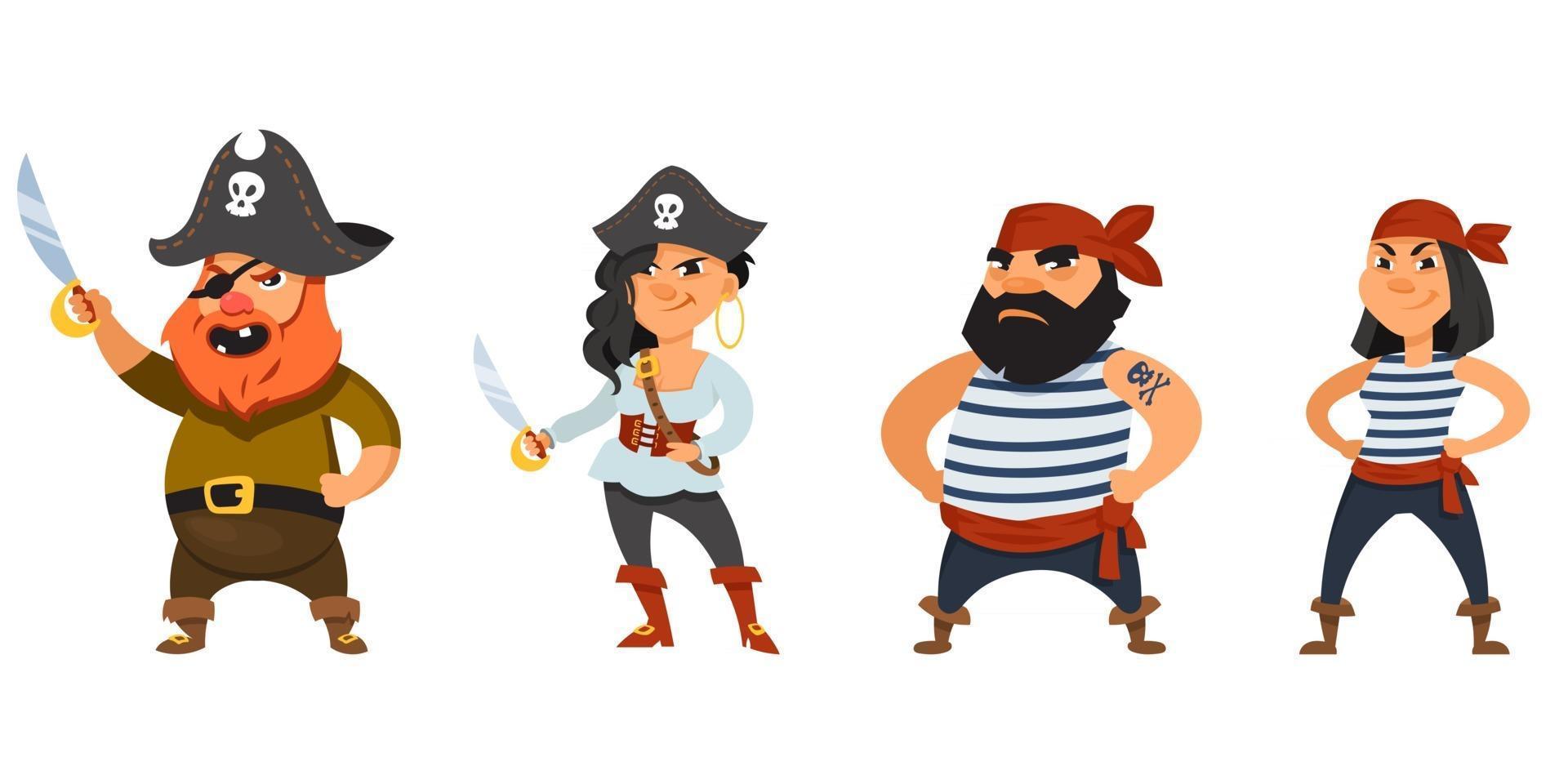 Male and female pirates with hands on belt vector