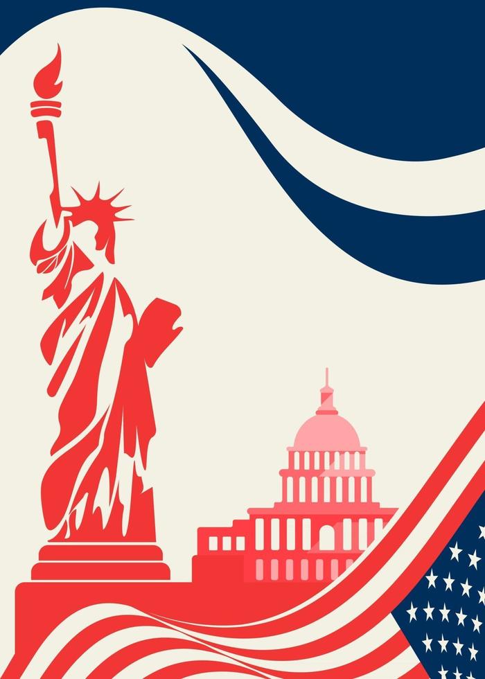 Poster with Statue of Liberty and Capitol vector