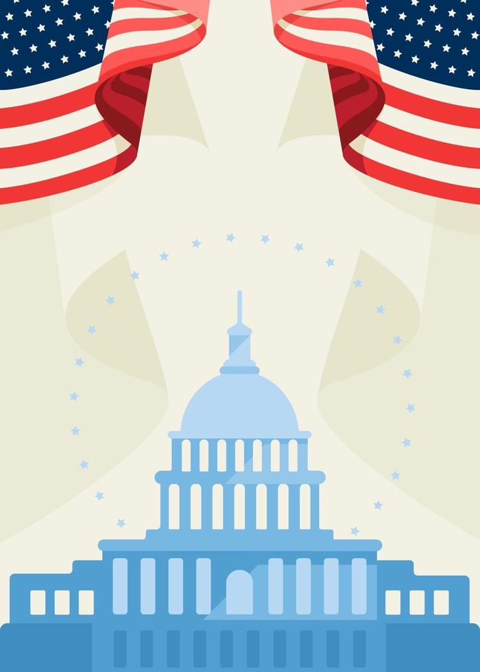 Poster with Capitol and american flags vector