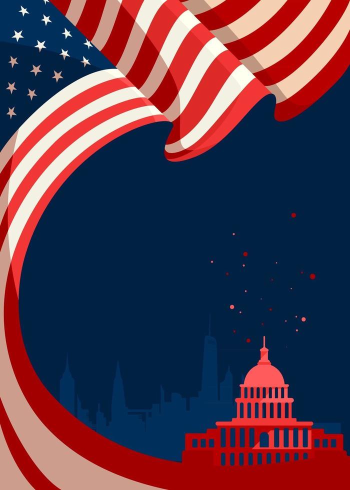 Poster with american flag and silhouette of Capitol vector