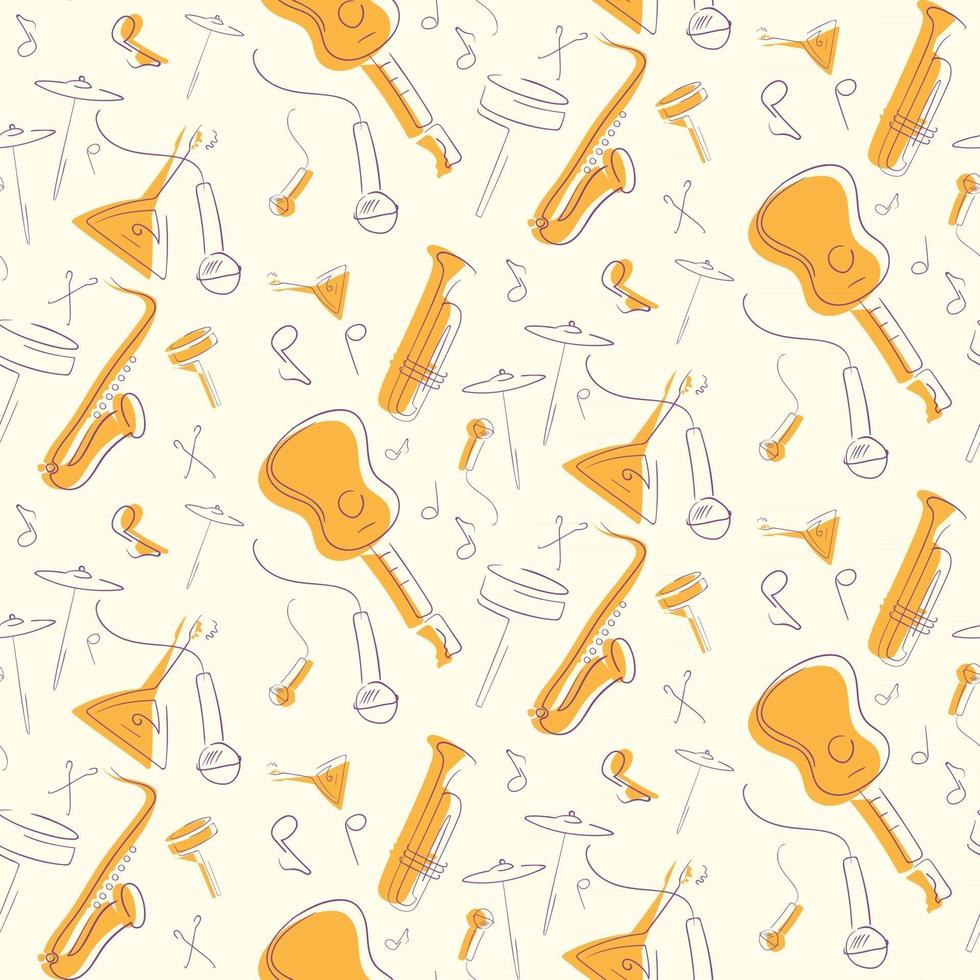 Seamless pattern with guitar and wind instruments vector
