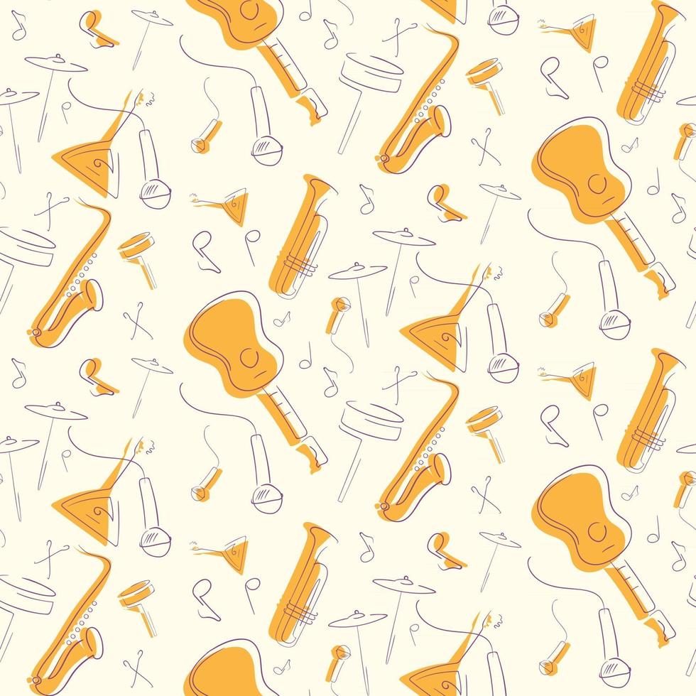 Seamless pattern with guitar and wind instruments vector